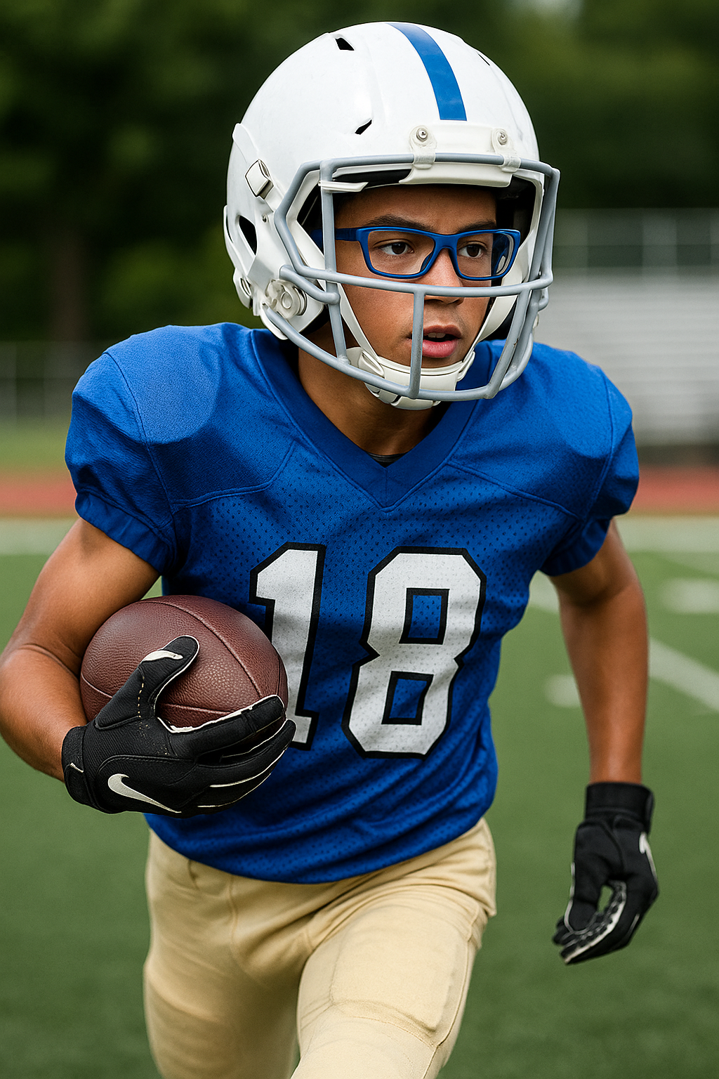 Football player wearing sports glasses