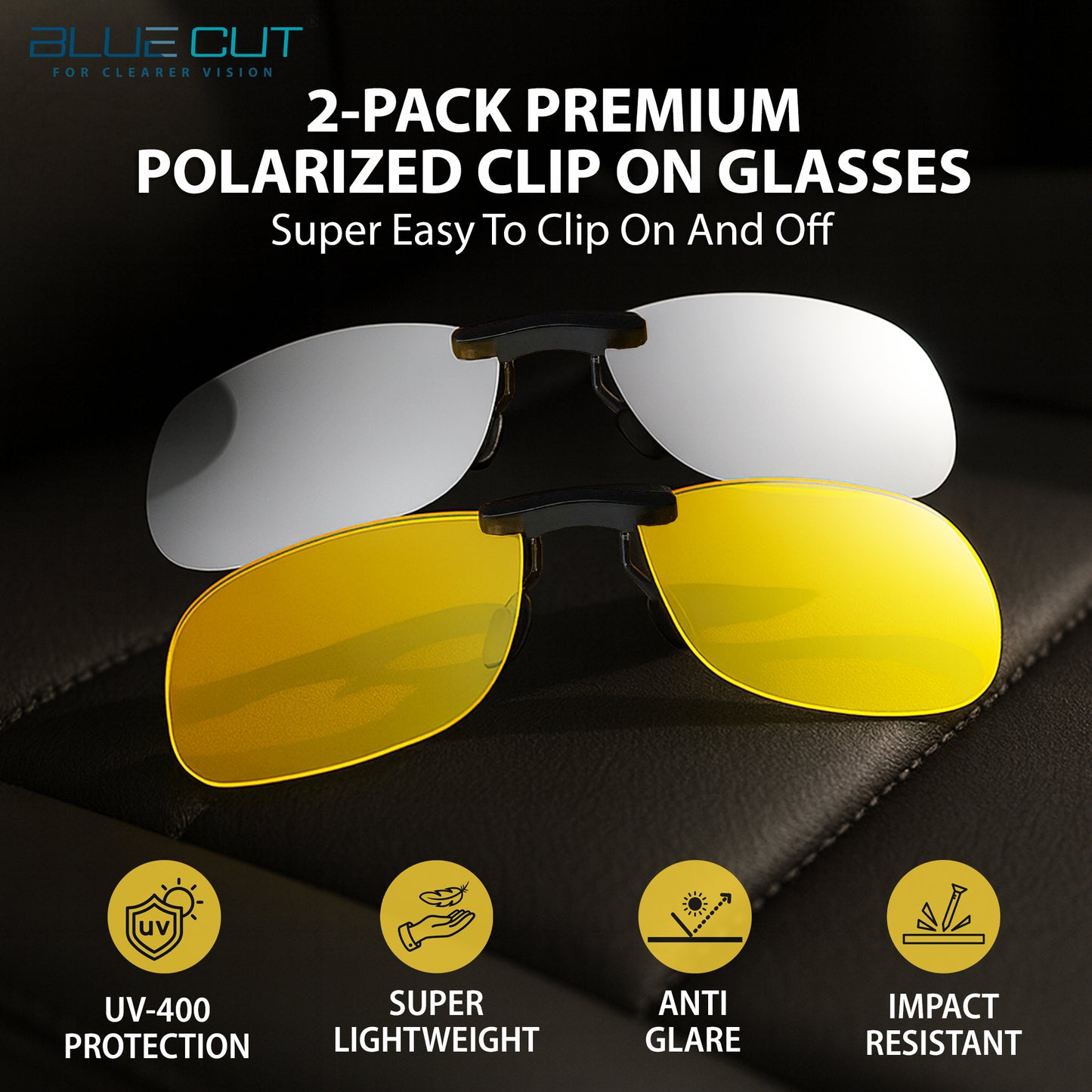 Clip on Polarized Night Vision 2pc silver-yellow