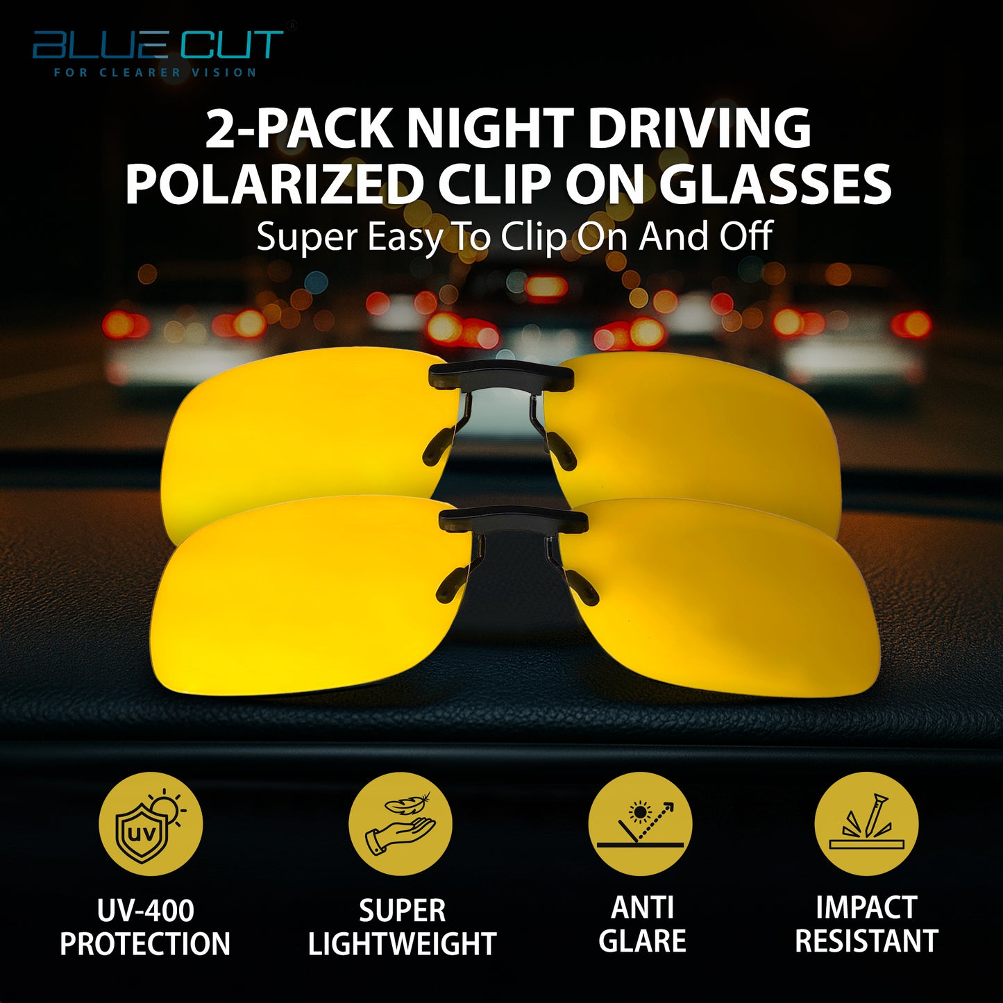Clip on Polarized Night Vision yellow 2pc