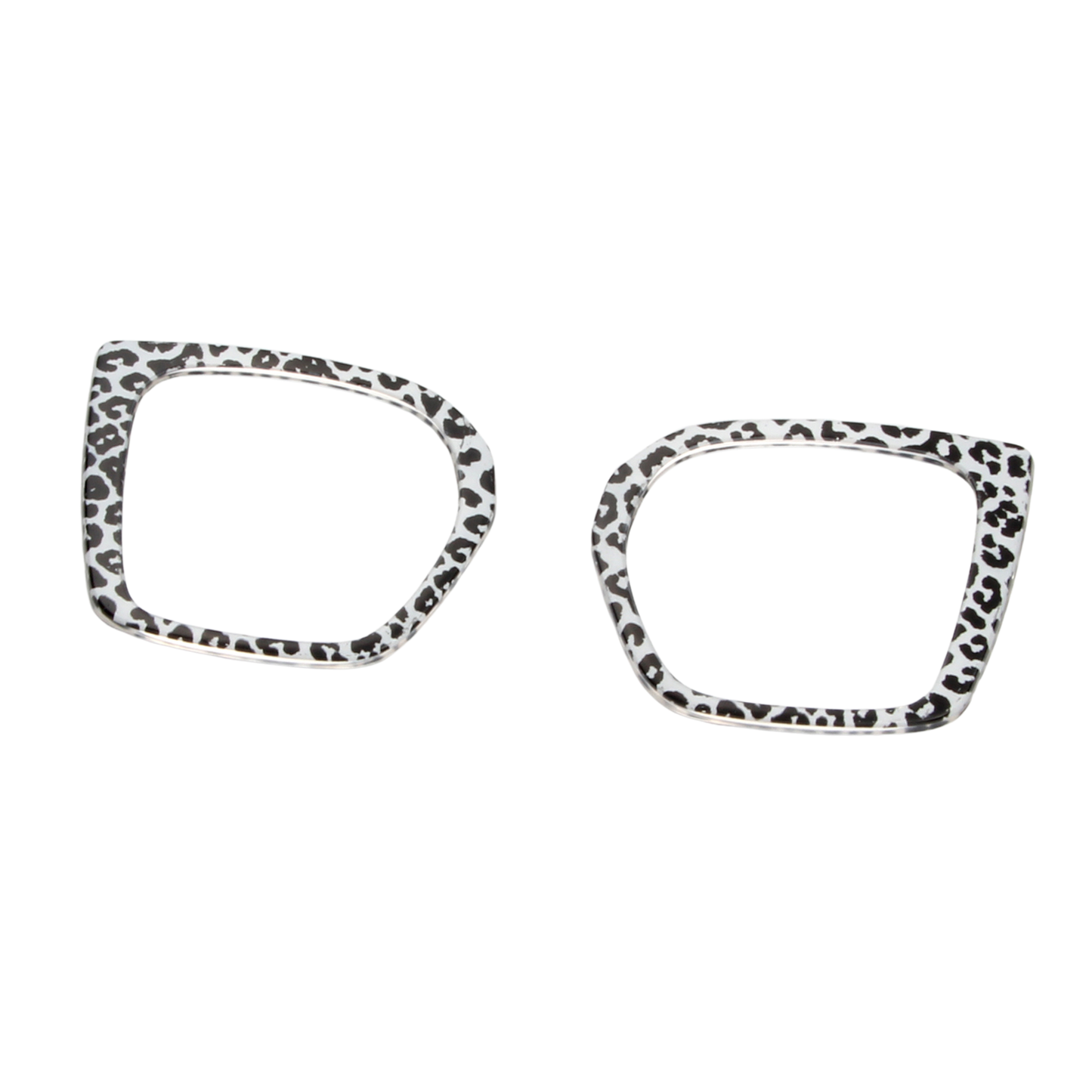 Two leopard print eyeglass frames on a white background