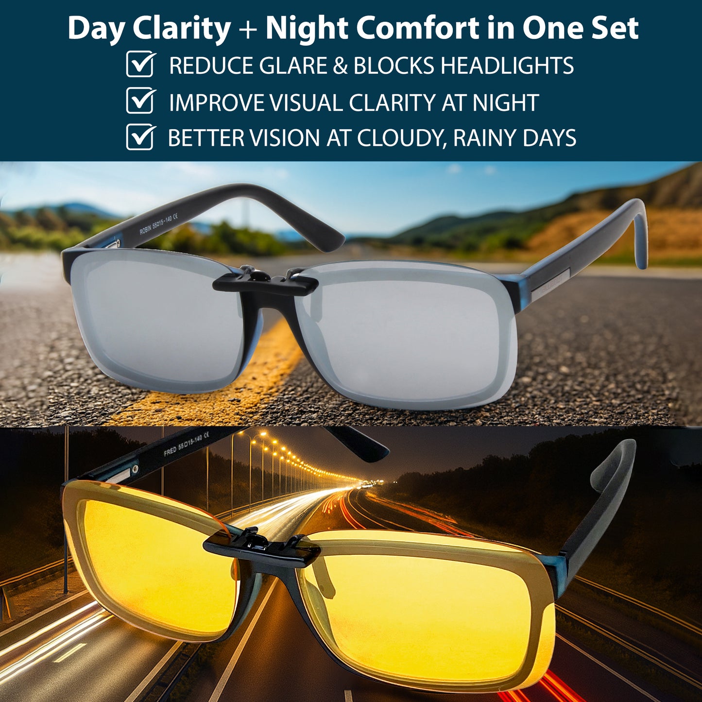 Clip on Polarized Night Vision 2pc silver-yellow