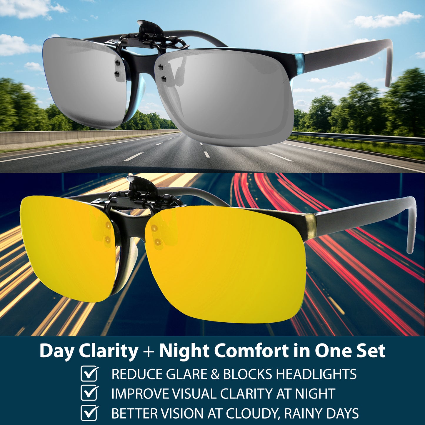 Flip Up Polarized Night Vision 2 Pack (Silver-Yellow)