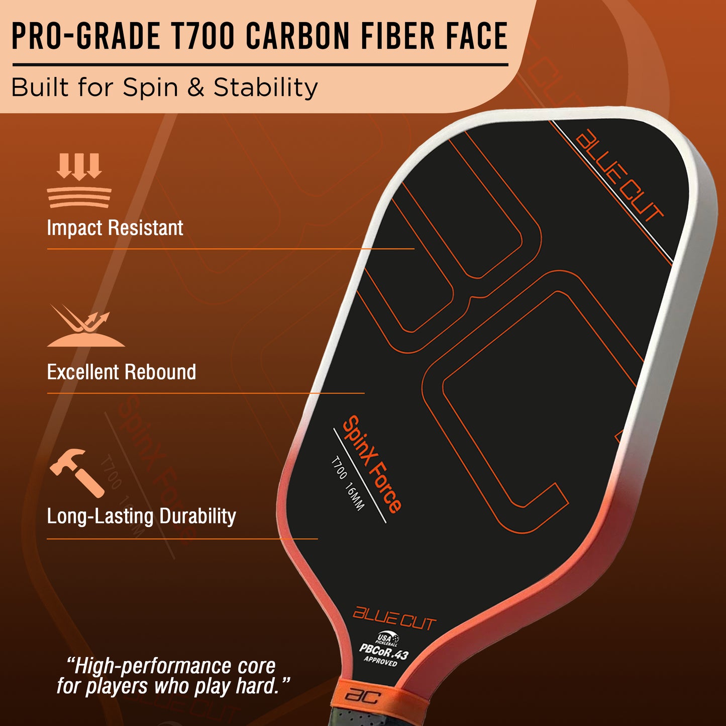 Orange Paddle Carbon Fiber Face
