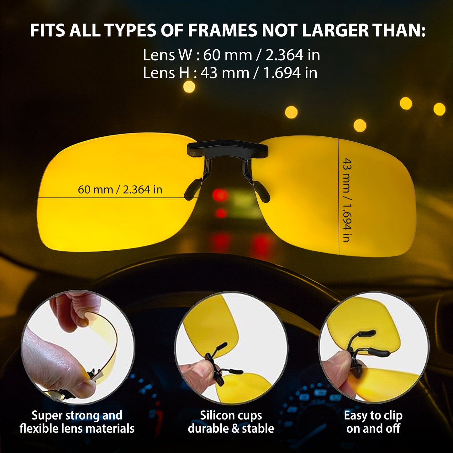 Clip on Polarized Night Vision yellow 2pc