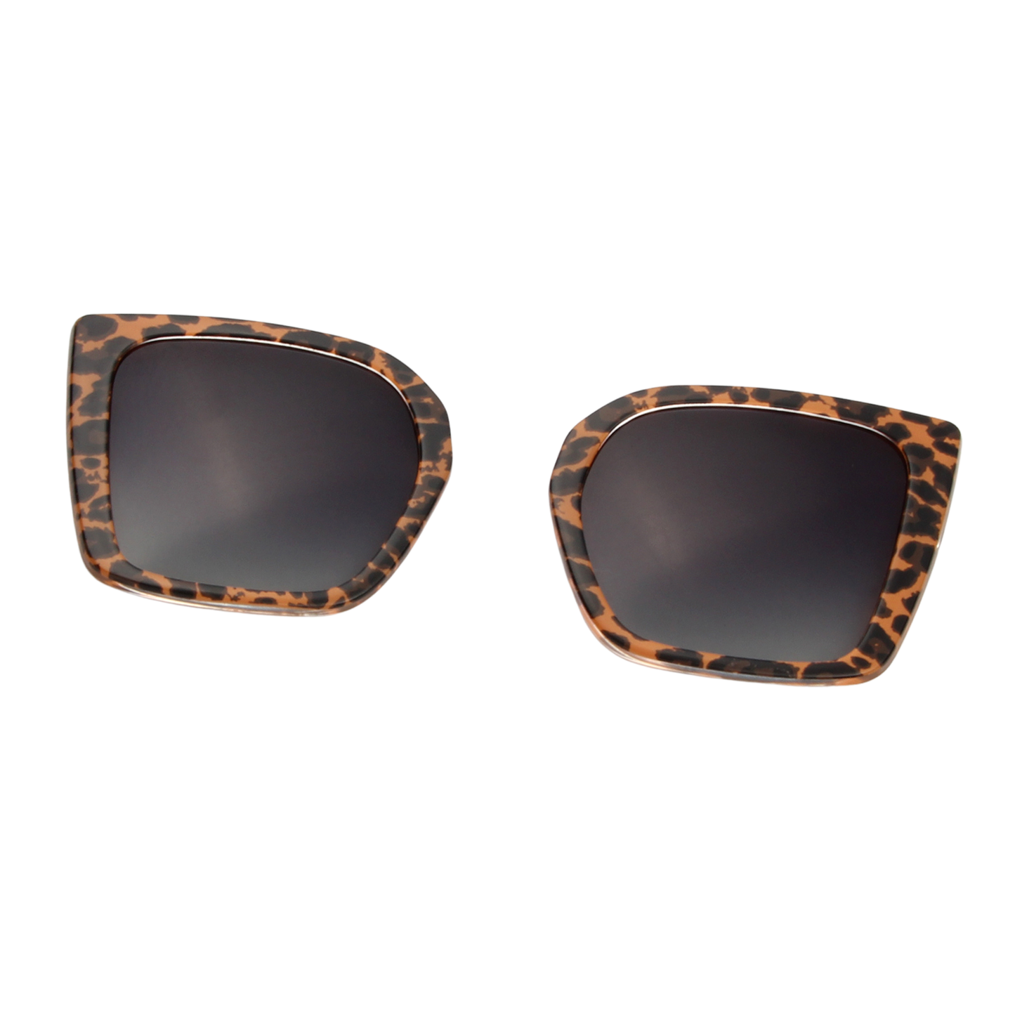 Pair of sunglasses with leopard print frames on a white background