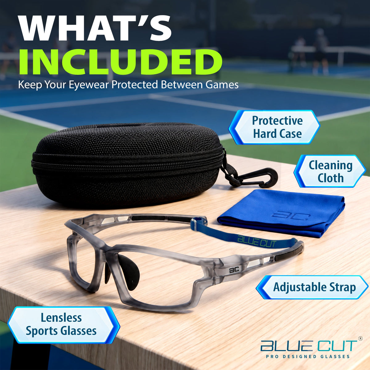 BlockX Lensless Pickleball Glasses (Gray-Black)