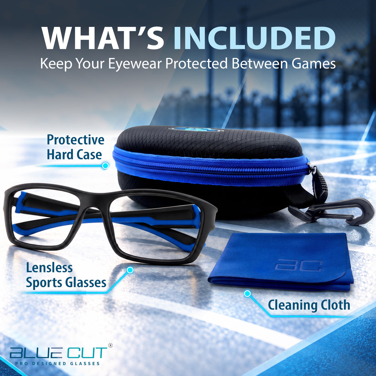 GuardX Lensless Pickleball Glasses (Black-Blue)