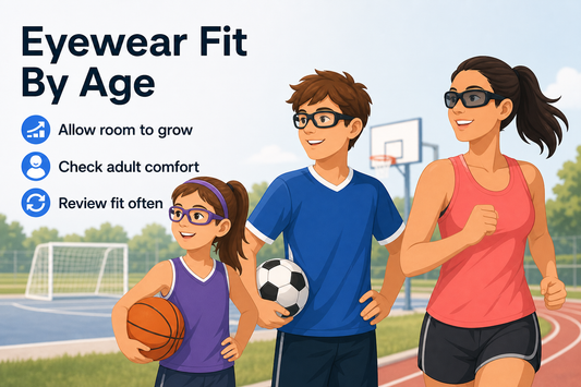 Child, teenager, and adult athletes comparing properly sized sports eyewear