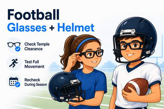 Girl and boy football players checking how prescription sports glasses fit with their helmets