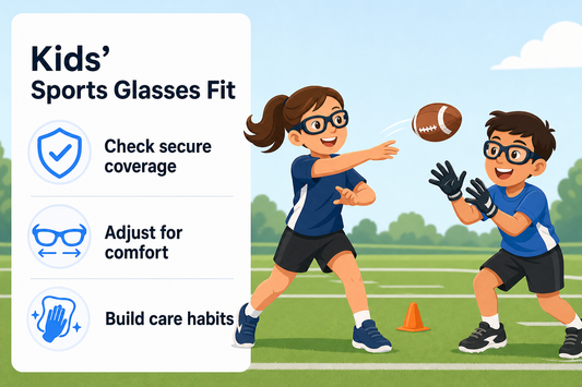 Editorial illustration of a girl and boy wearing sports glasses while practicing football on a field