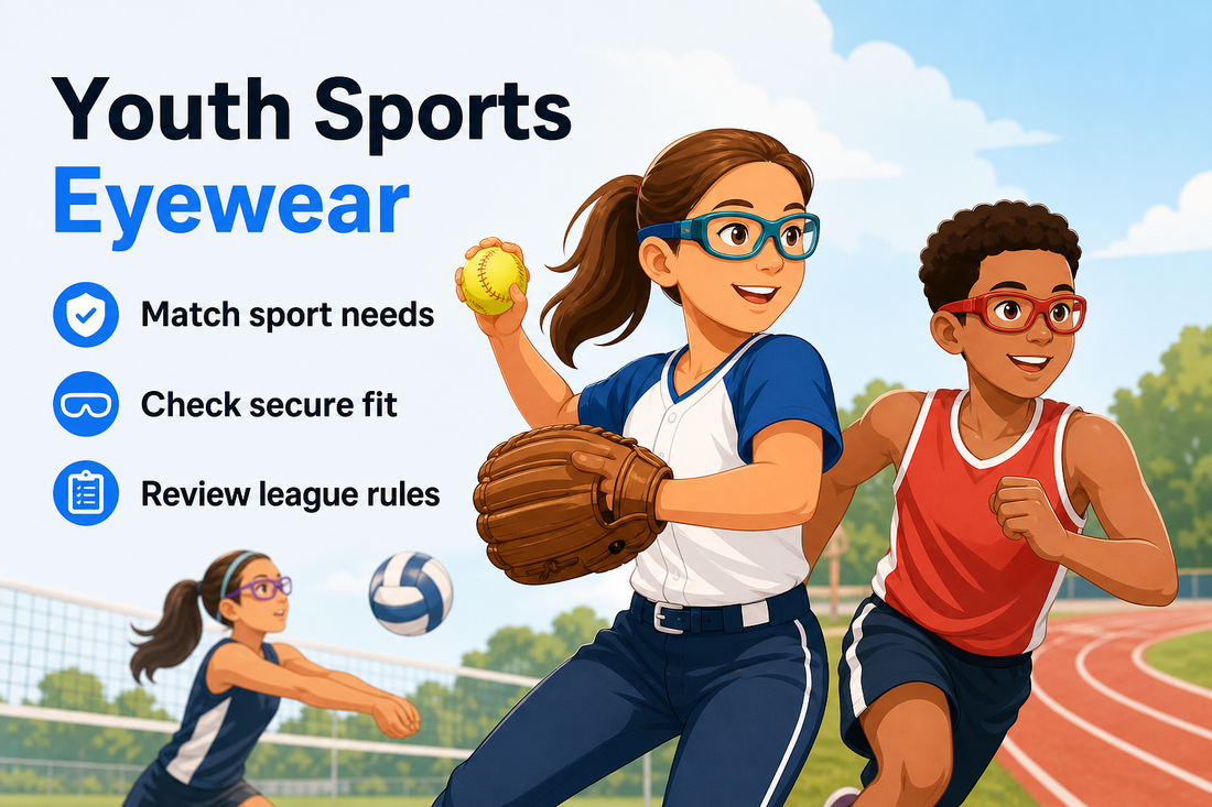 Girl playing softball and boy playing basketball while wearing colorful sports eyewear