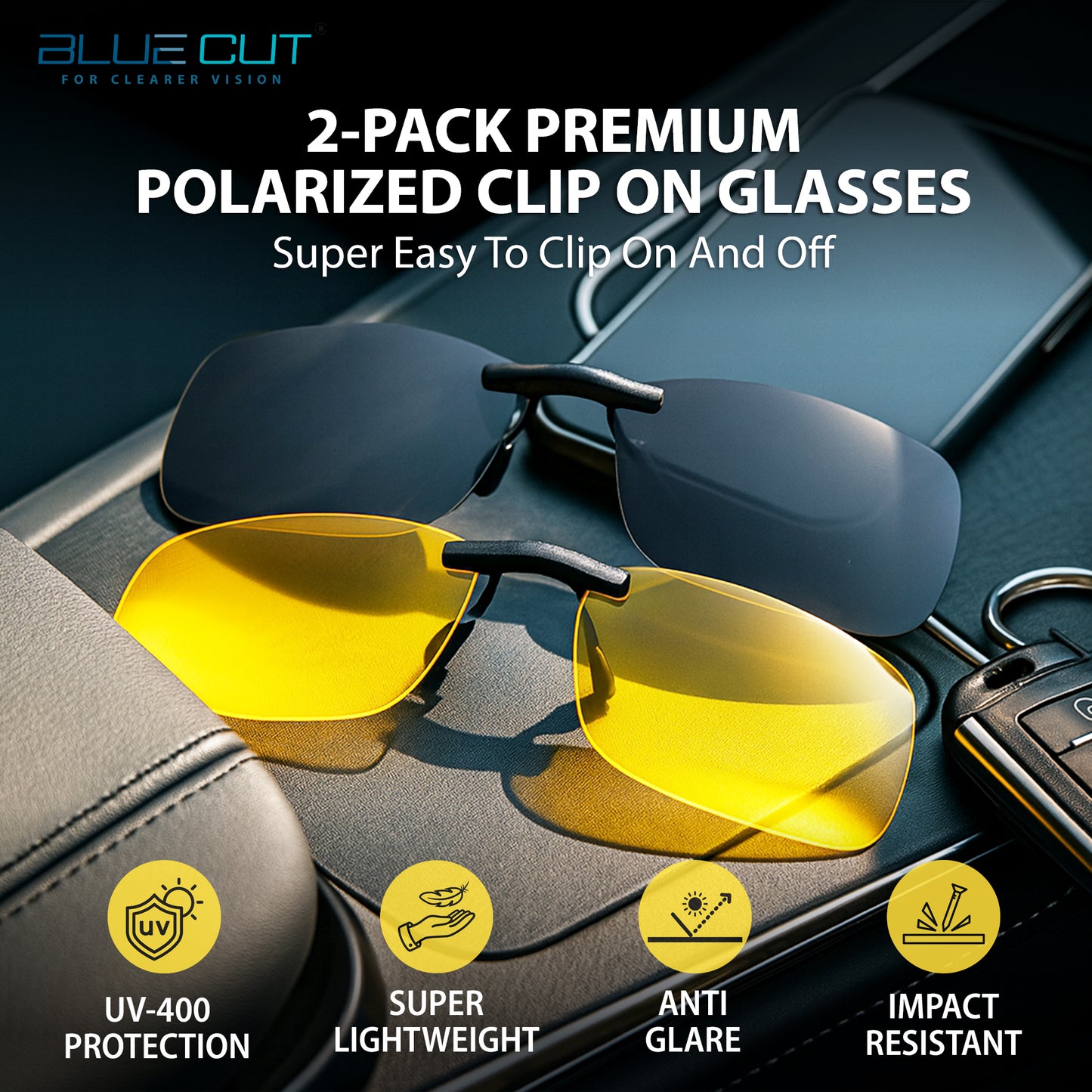 Clip on Polarized Night Vision 2pc gray-yellow