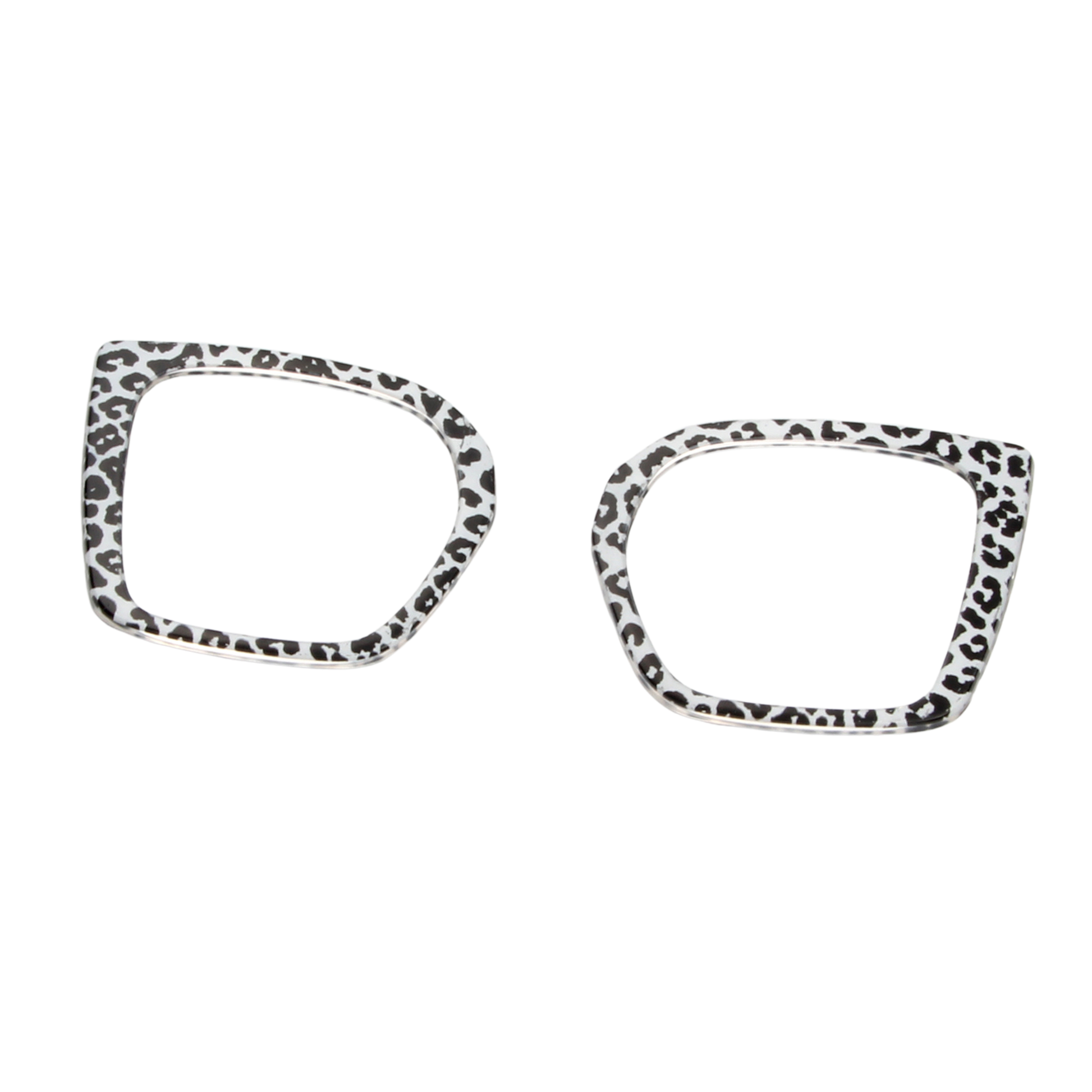Two leopard print eyeglass frames on a white background