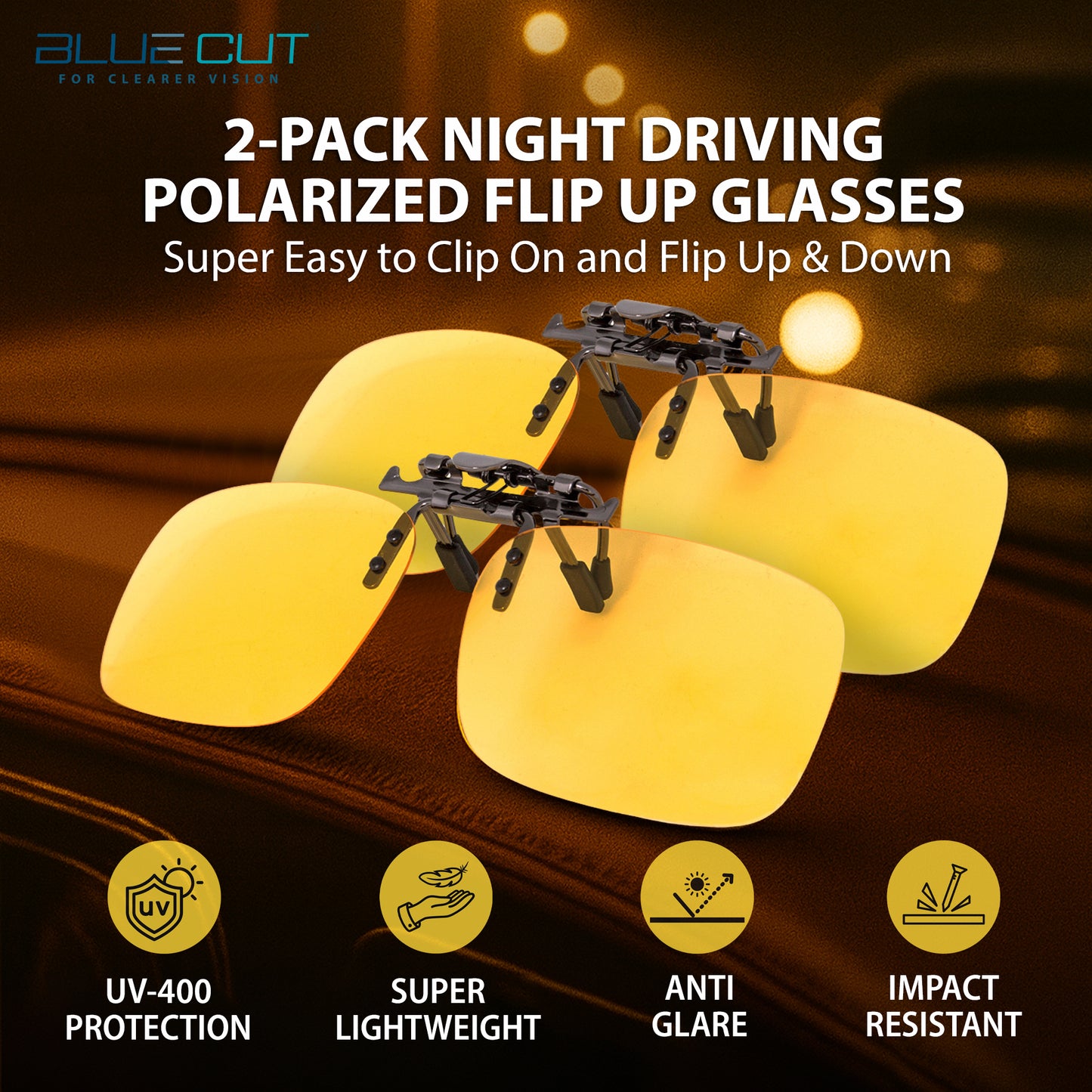 Flip Up Polarized Night Vision Yellow 2 Pack