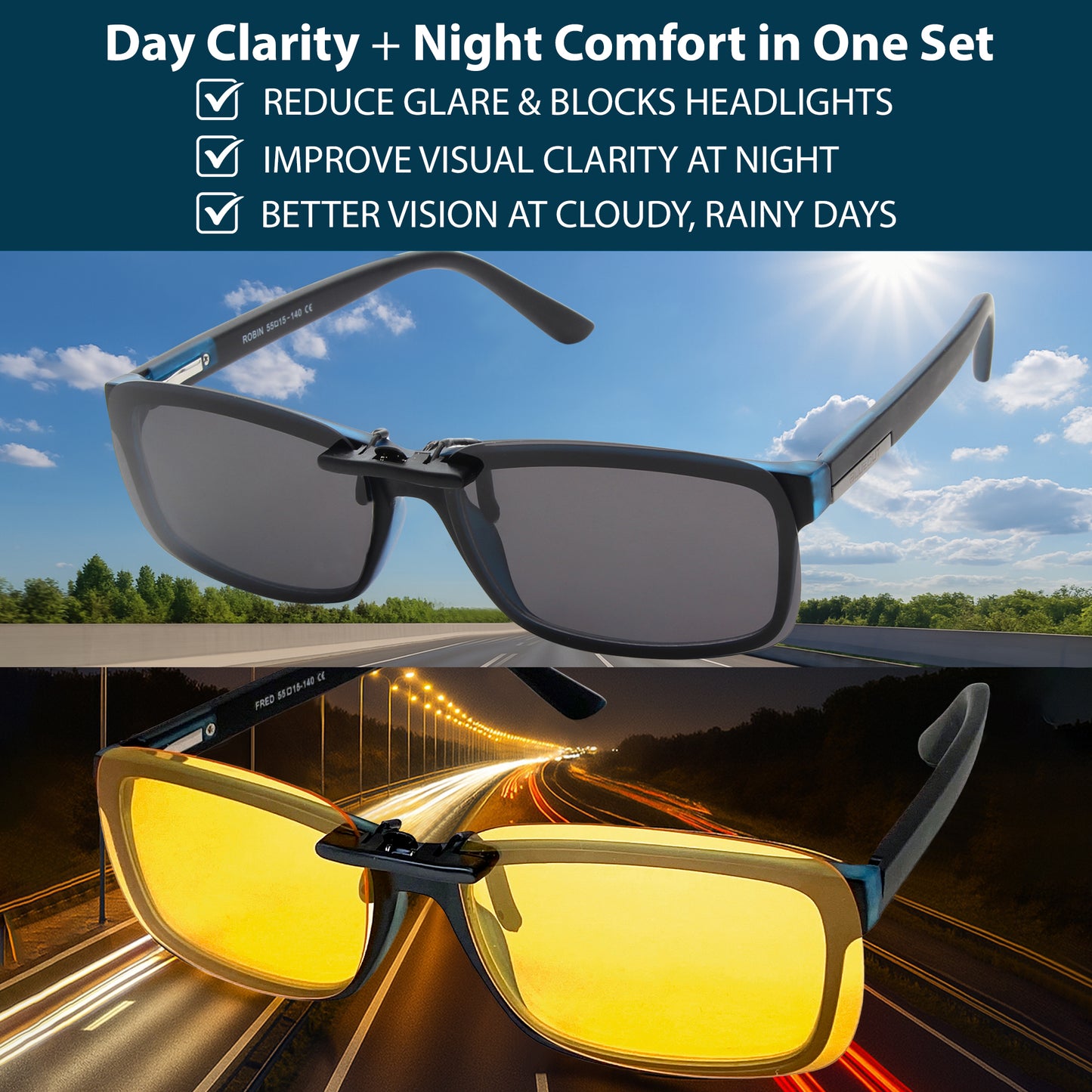 Clip on Polarized Night Vision 2pc gray-yellow