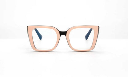 Eyeglasses with a rose gold frame on a white background