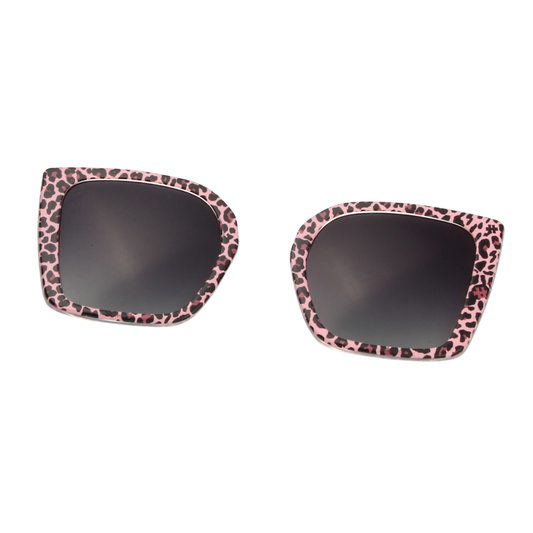 Sunglasses with pink leopard print frames on a white background