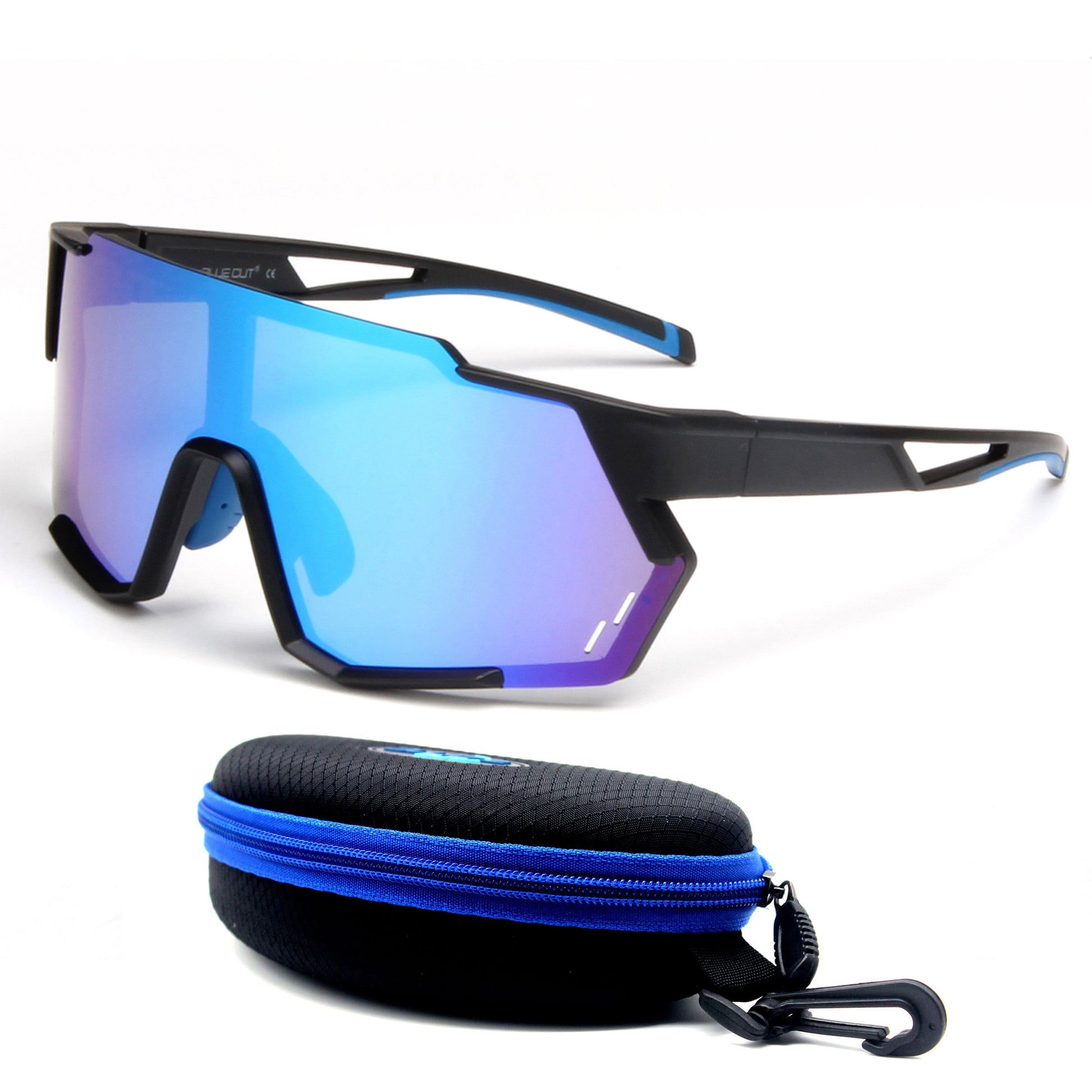 leo goggles Leo (Black Blue W/Blue Mirror Sunglasses)