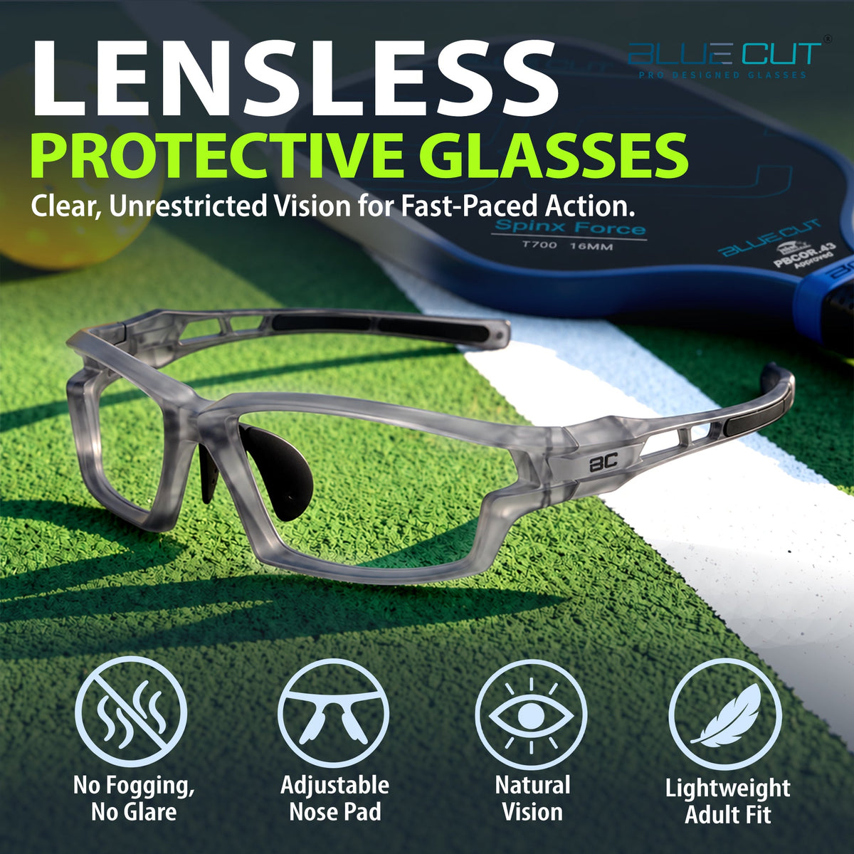 BlockX Lensless Pickleball Glasses (Gray-Black)