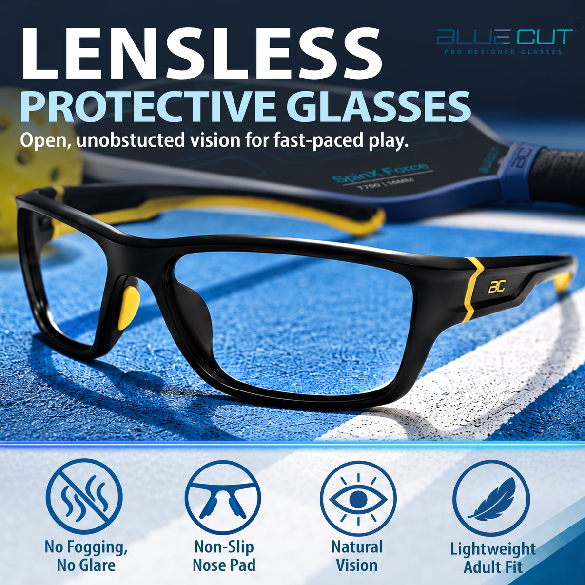 GuardX Lensless Pickleball Glasses (Black-KHAKI)