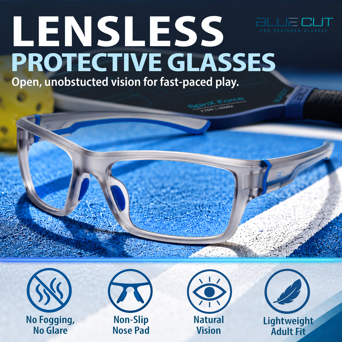 GuardX Lensless Pickleball Glasses (Gray-Blue)