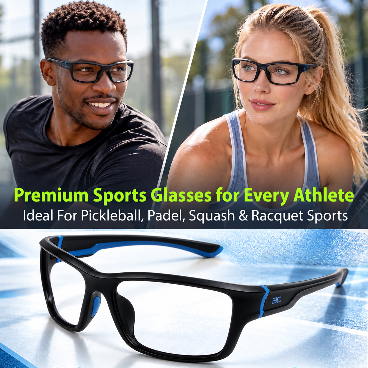 GuardX Lensless Pickleball Glasses (Black-Blue)