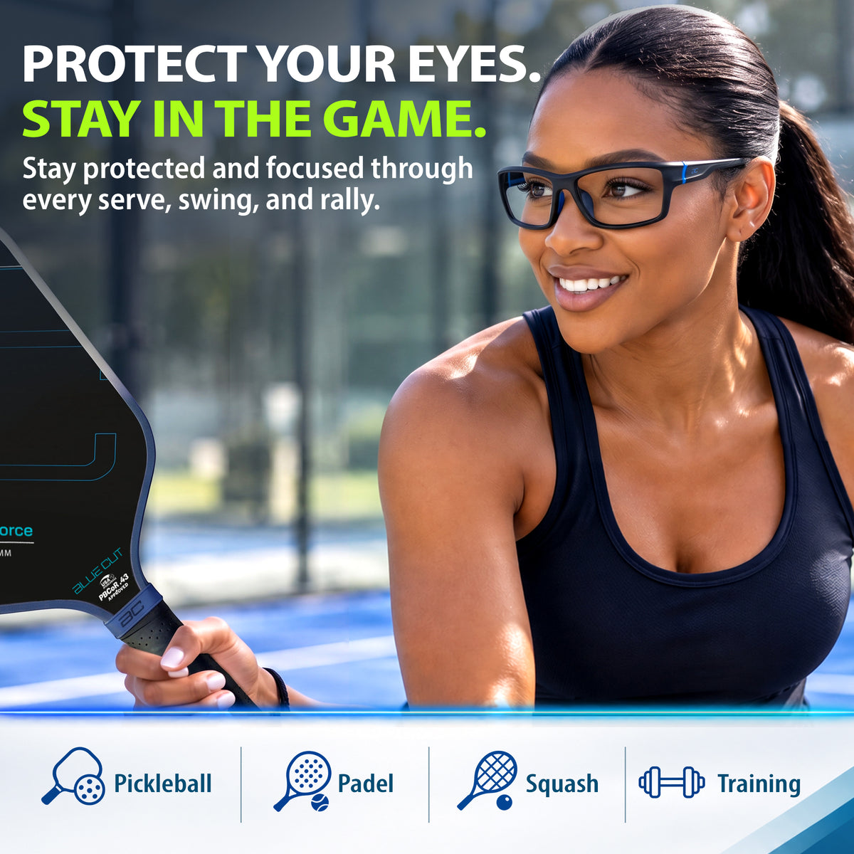 GuardX Lensless Pickleball Glasses (Black-Blue)