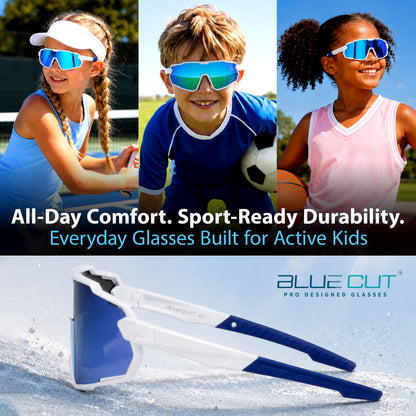 Lebron Kids (White W/Blue Mirror Sunglasses)