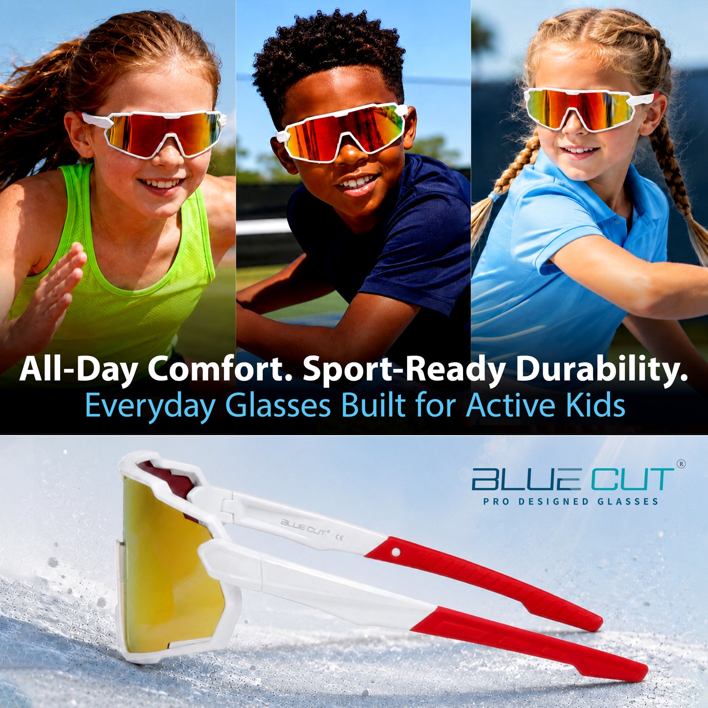 Lebron Kids (White W/Red Mirror Sunglasses)