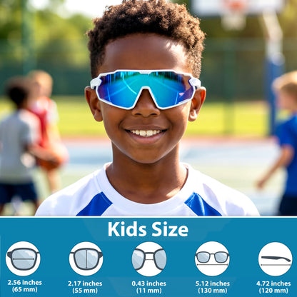 Lebron Kids (White W/Blue Mirror Sunglasses)