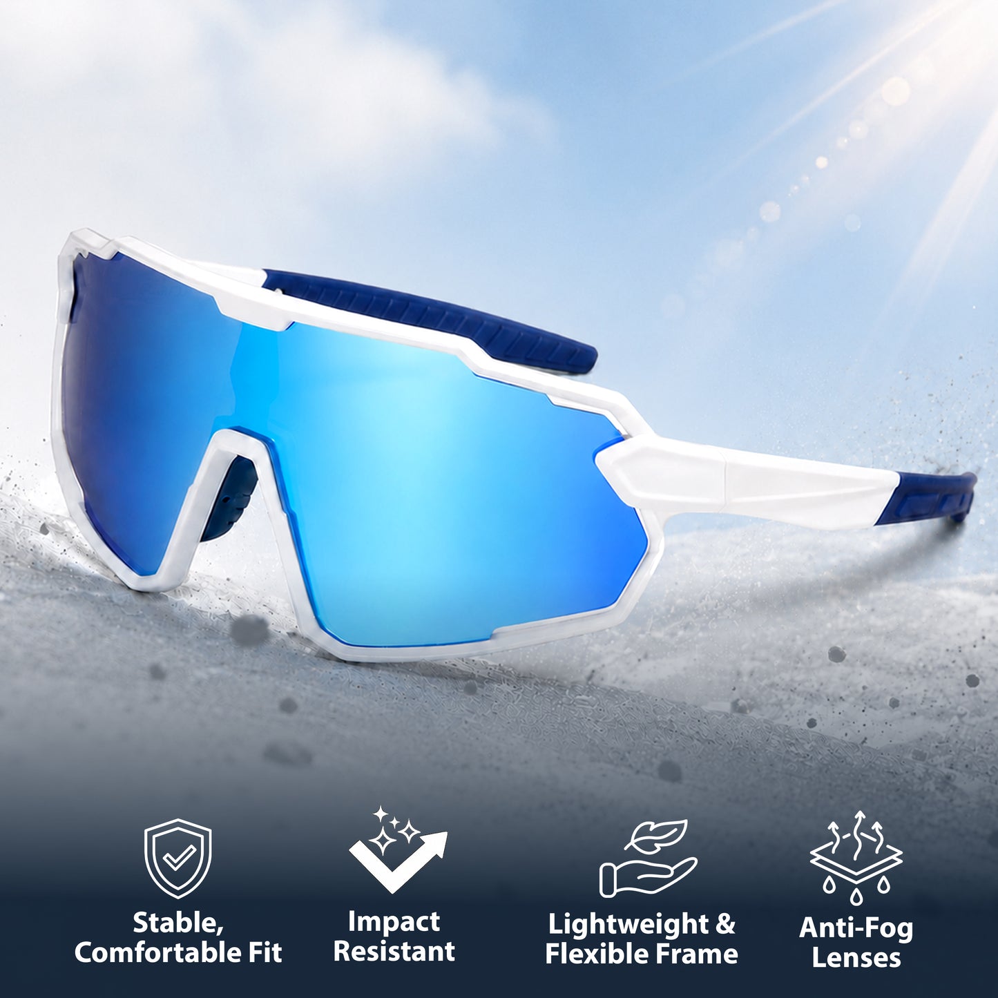 Lebron Kids (White W/Blue Mirror Sunglasses)