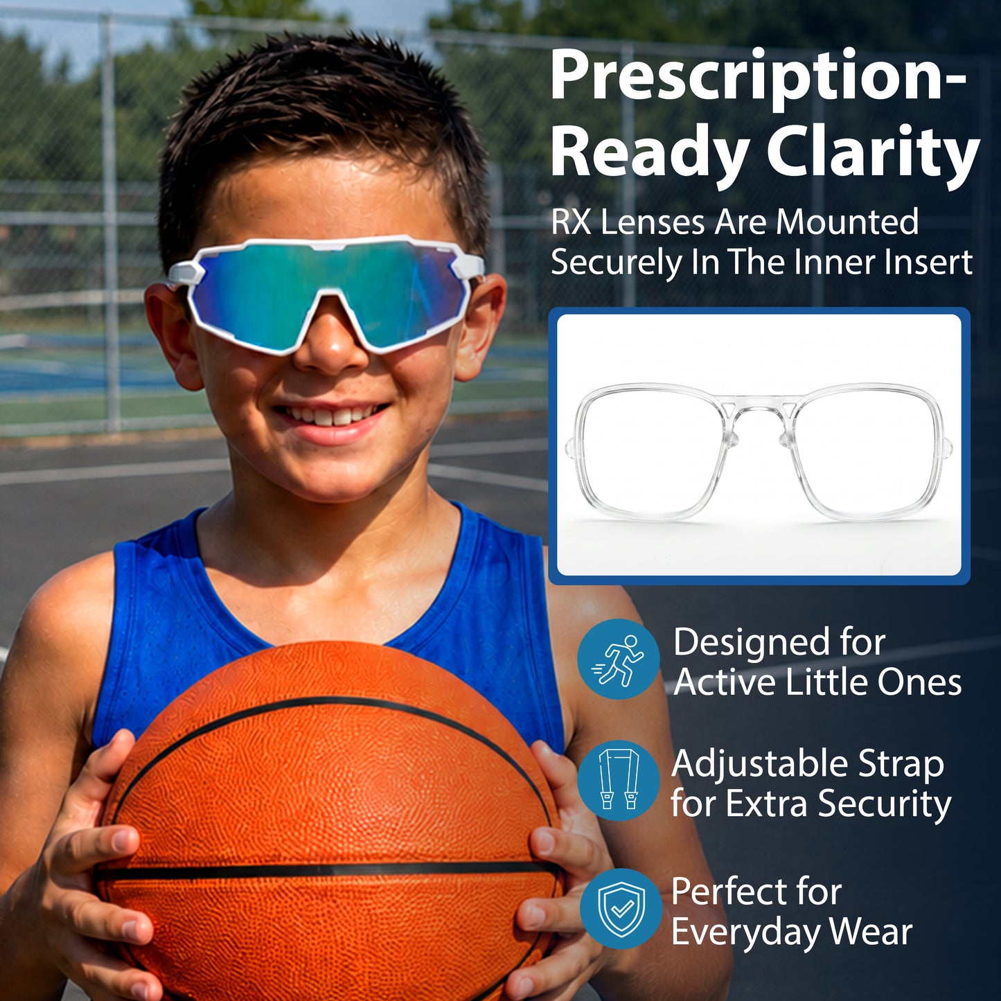 Lebron Kids (White W/Blue Mirror Sunglasses)
