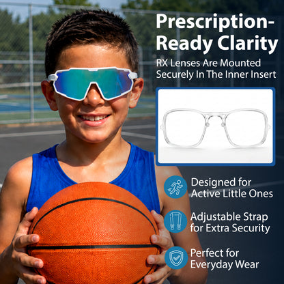 Lebron Kids (White W/Blue Mirror Sunglasses)