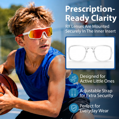 Lebron Kids (White W/Red Mirror Sunglasses)