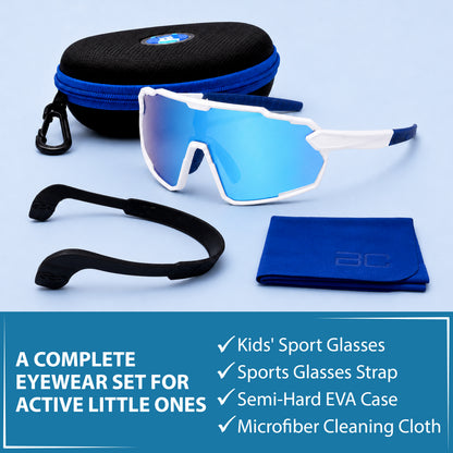 Lebron Kids (White W/Blue Mirror Sunglasses)