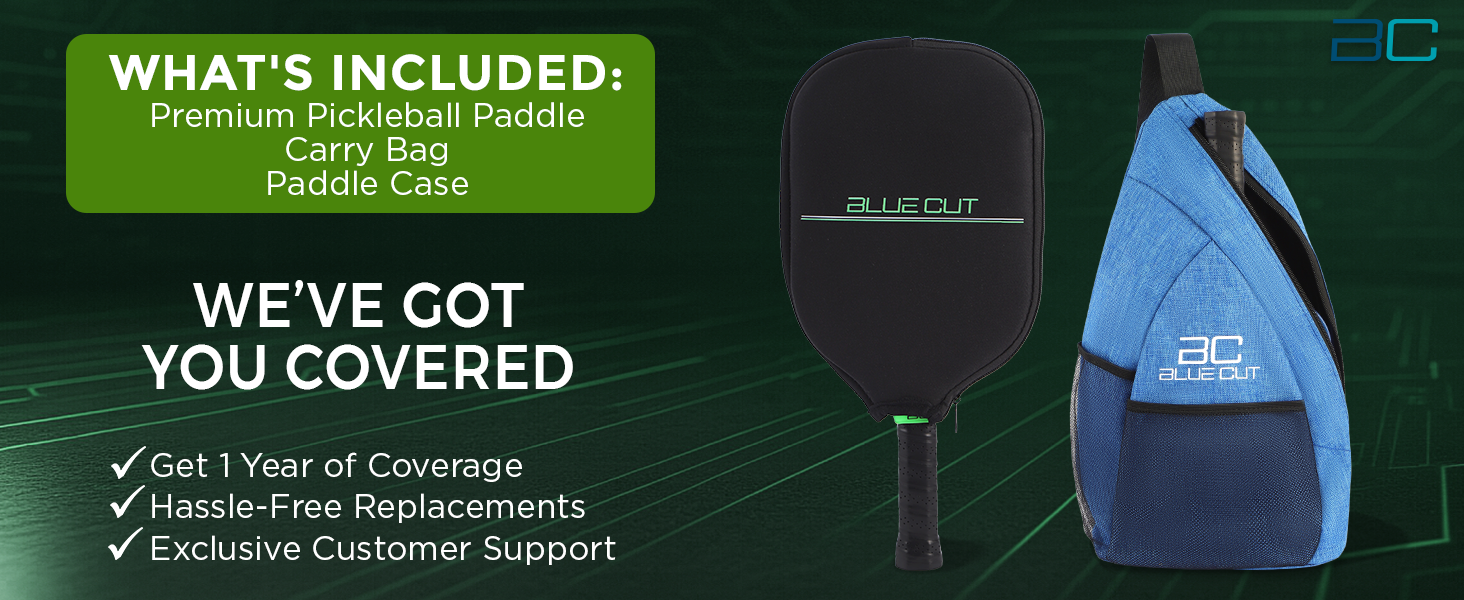 Pickleball paddle and blue carrying bag