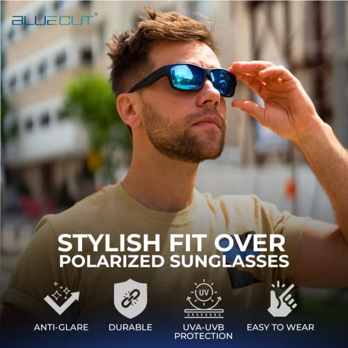 Calvin Fit Over Polarized Sunglasses For Women Black-ice blue mirror