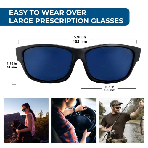 Calvin Fit Over Polarized Sunglasses For Women Black-ice blue mirror