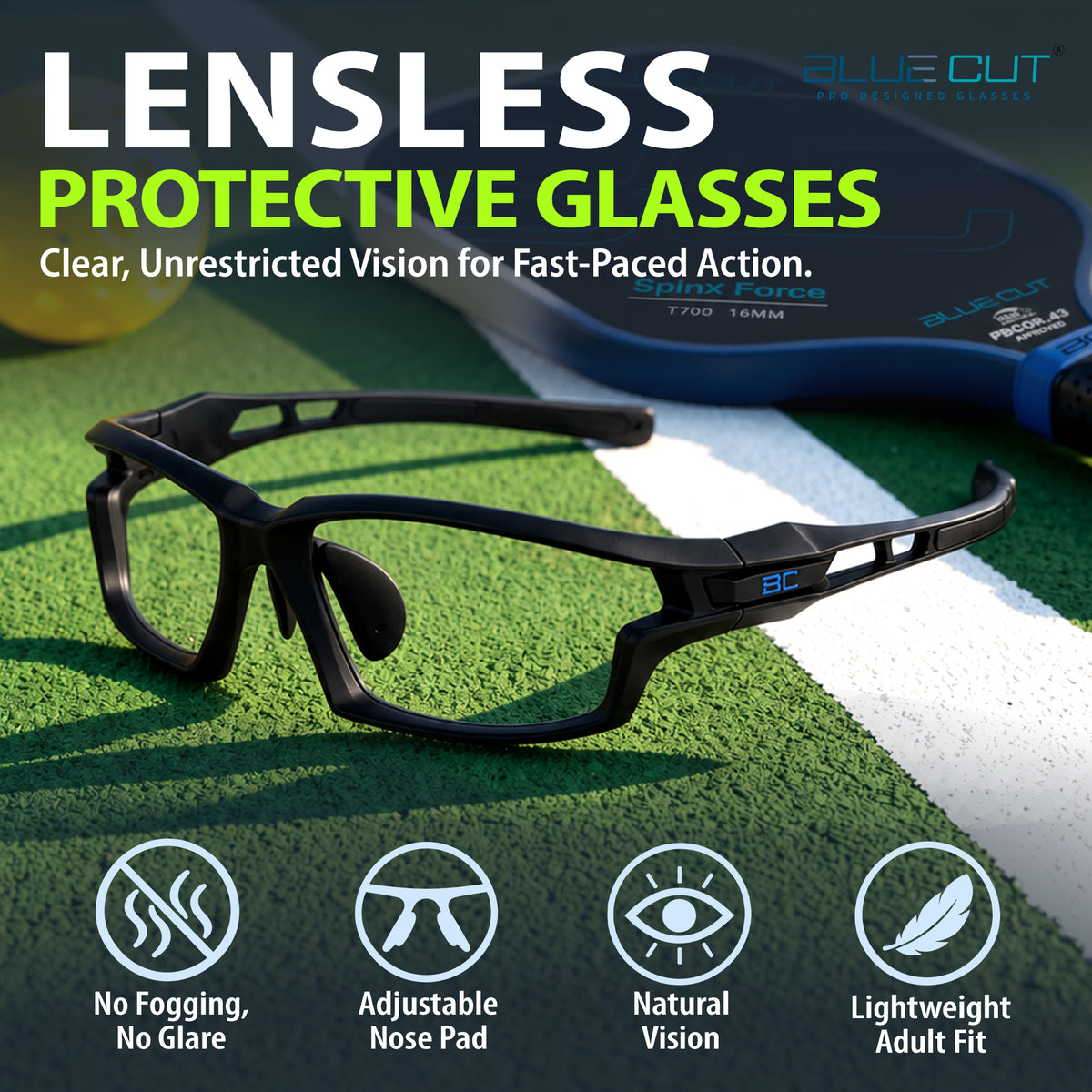 BlockX Lensless Pickleball Glasses (Black-Black)
