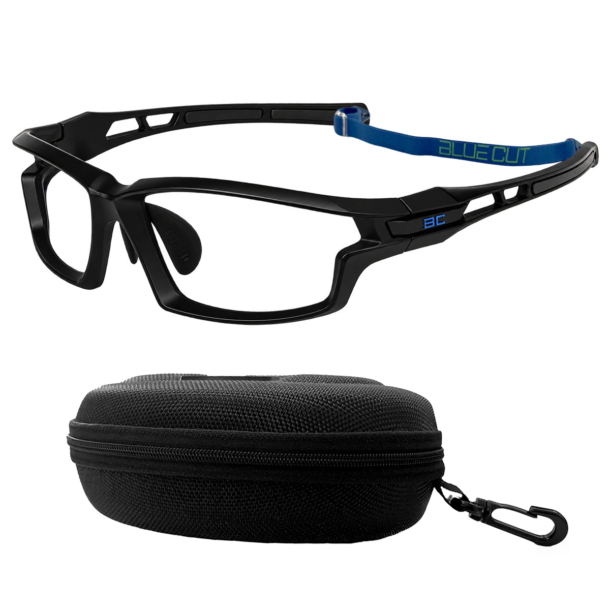 BlockX Lensless Pickleball Glasses (Black-Black) with case