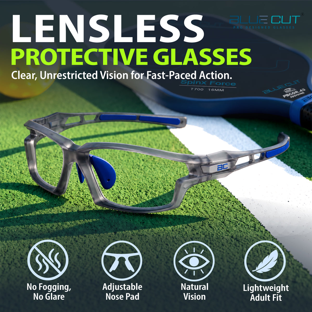 BlockX Lensless Pickleball Glasses (Gray-Blue)