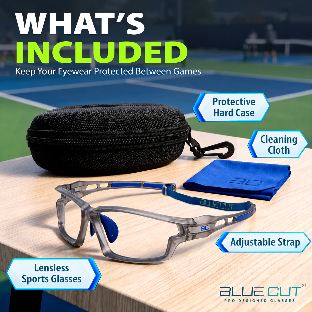 BlockX Lensless Pickleball Glasses (Gray-Blue)