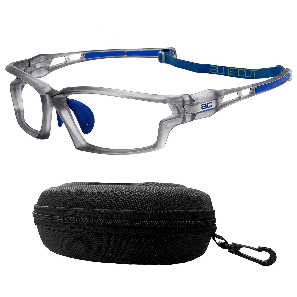 BlockX Lensless Pickleball Glasses (Gray-Blue) with case