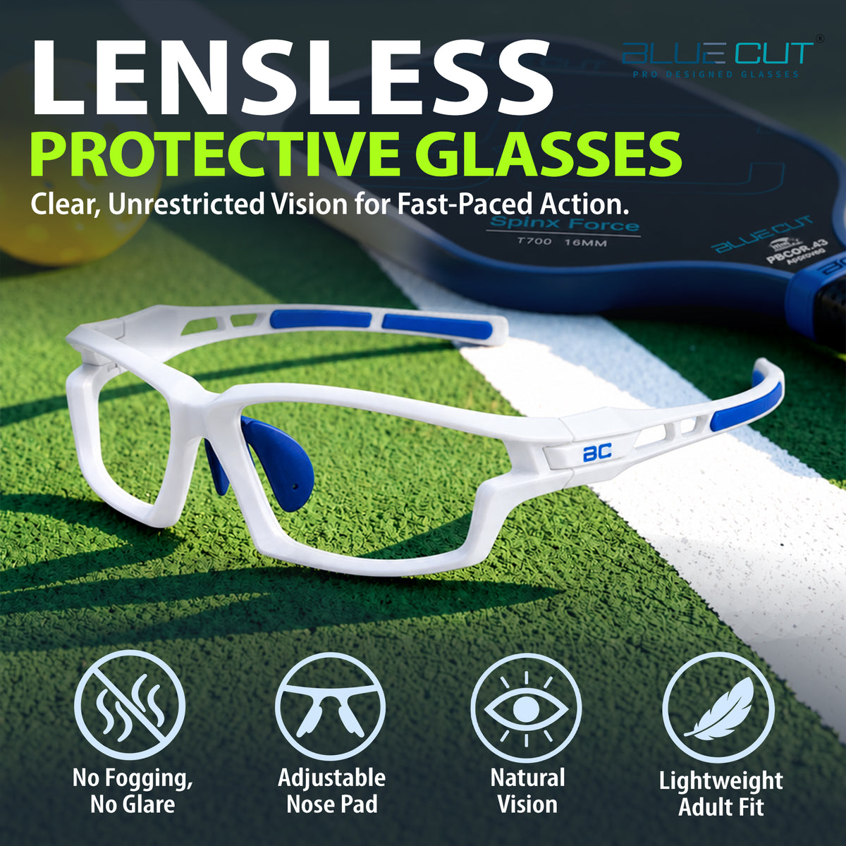 BlockX Lensless Pickleball Glasses (White-Blue)