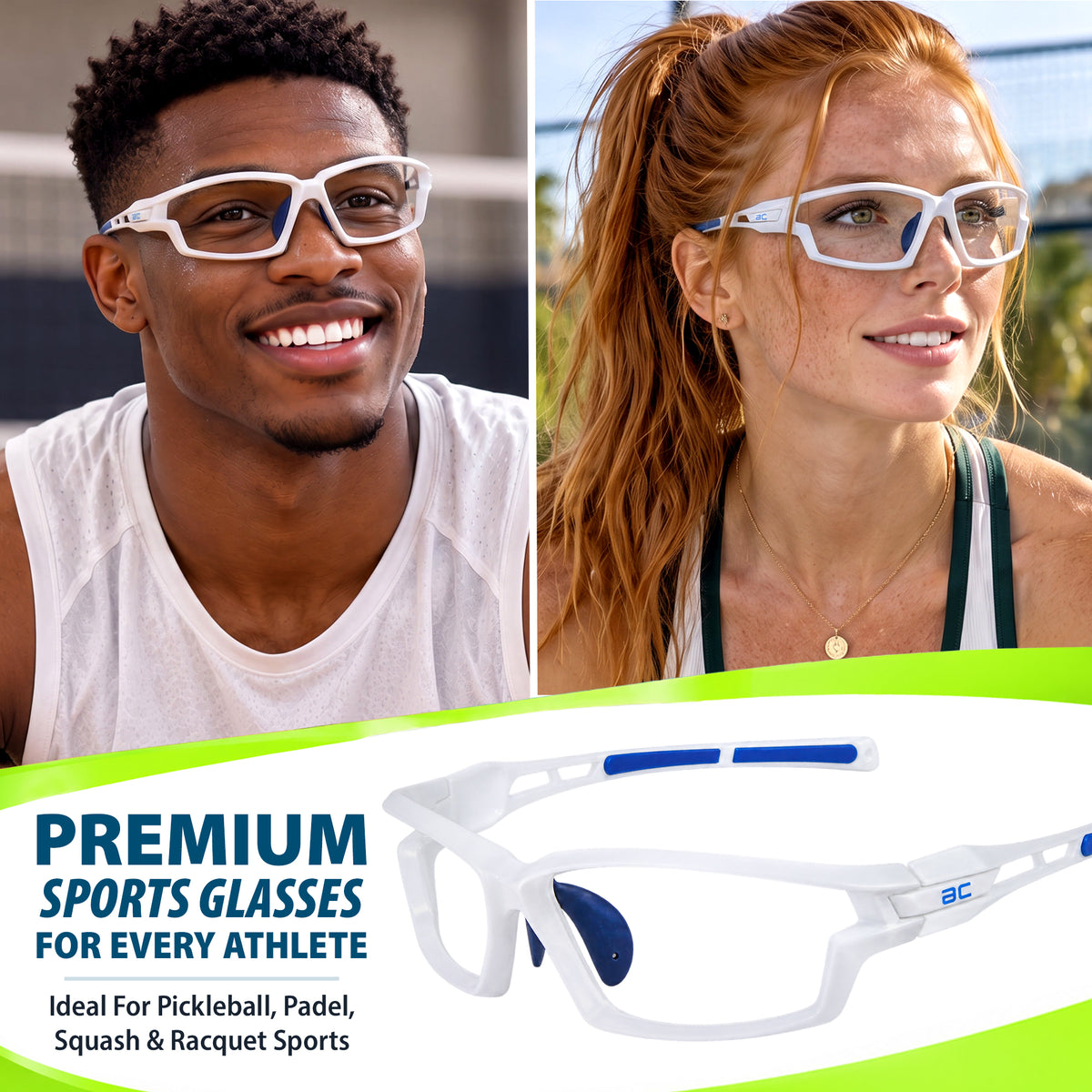 BlockX Lensless Pickleball Glasses (White-Blue)