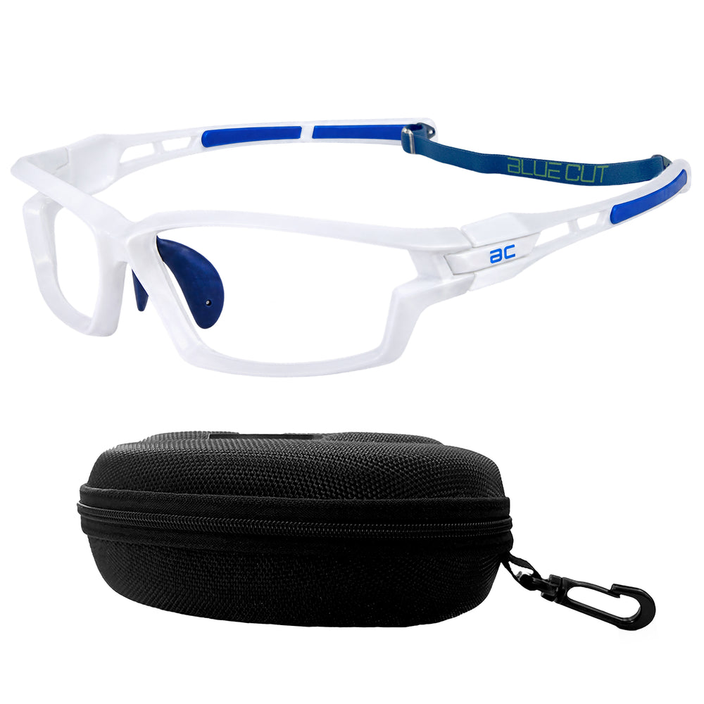 BlockX Lensless Pickleball Glasses (White-Blue) with case