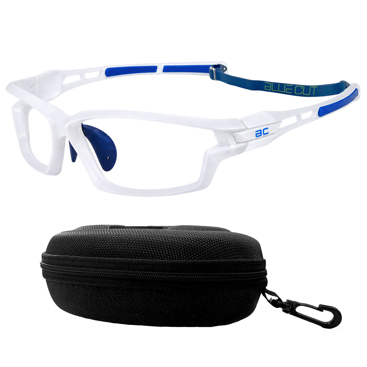 BlockX Lensless Pickleball Glasses (White-Blue) with case