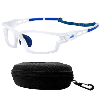 BlockX Lensless Pickleball Glasses (White-Blue) with case