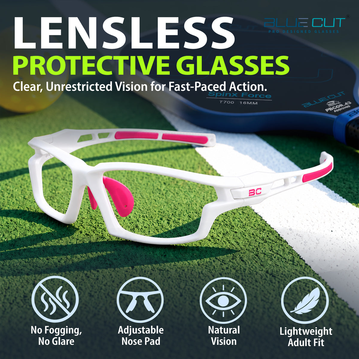 BlockX Lensless Pickleball Glasses (White-Pink)