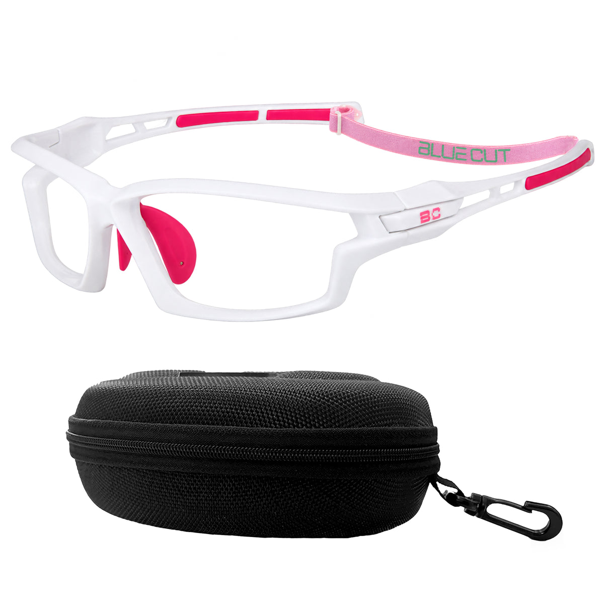 BlockX Lensless Pickleball Glasses (White-Pink) with case